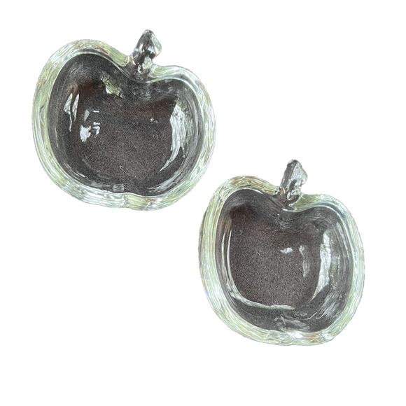 Vintage Clear Glass Apple Shaped Trinket Dishes- Set Of Two - Picture 1 of 6